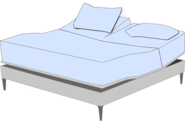 Adjustable bed with blue bed sheet and pillow cases 