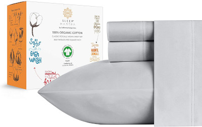 Sleep Mantra 300 Thread Count Organic Cotton Percale Sheet Set
