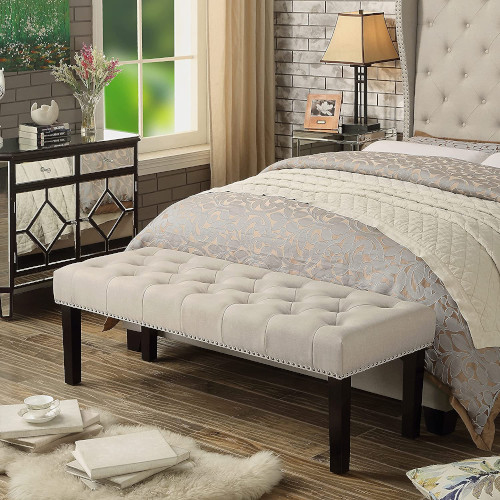 Fabric lined benches are good options to hide adjustable bed frame