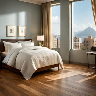 bed sheets for summer room with city mountain view